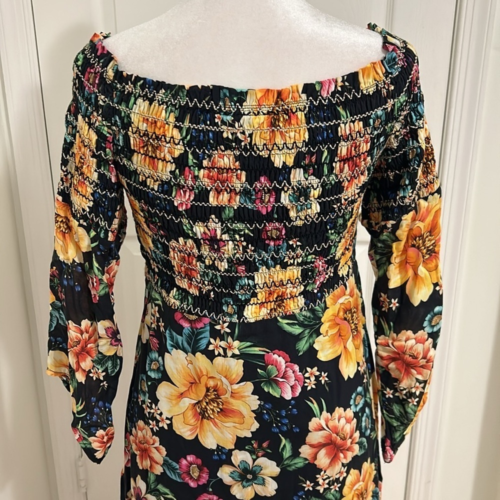 Farm Rio x Anthropologie Sasha Off-Shoulder Flroal Smocked Dress New Size Small - Picture 10 of 13